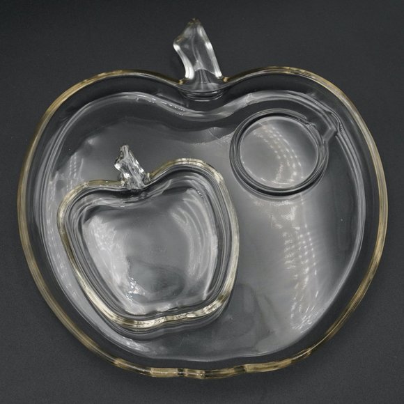 Vintage 1950s Hazel-Atlas Orchard Apple-Shaped Snack Plate & Coaster/Ashtray Set - Picture 1 of 3